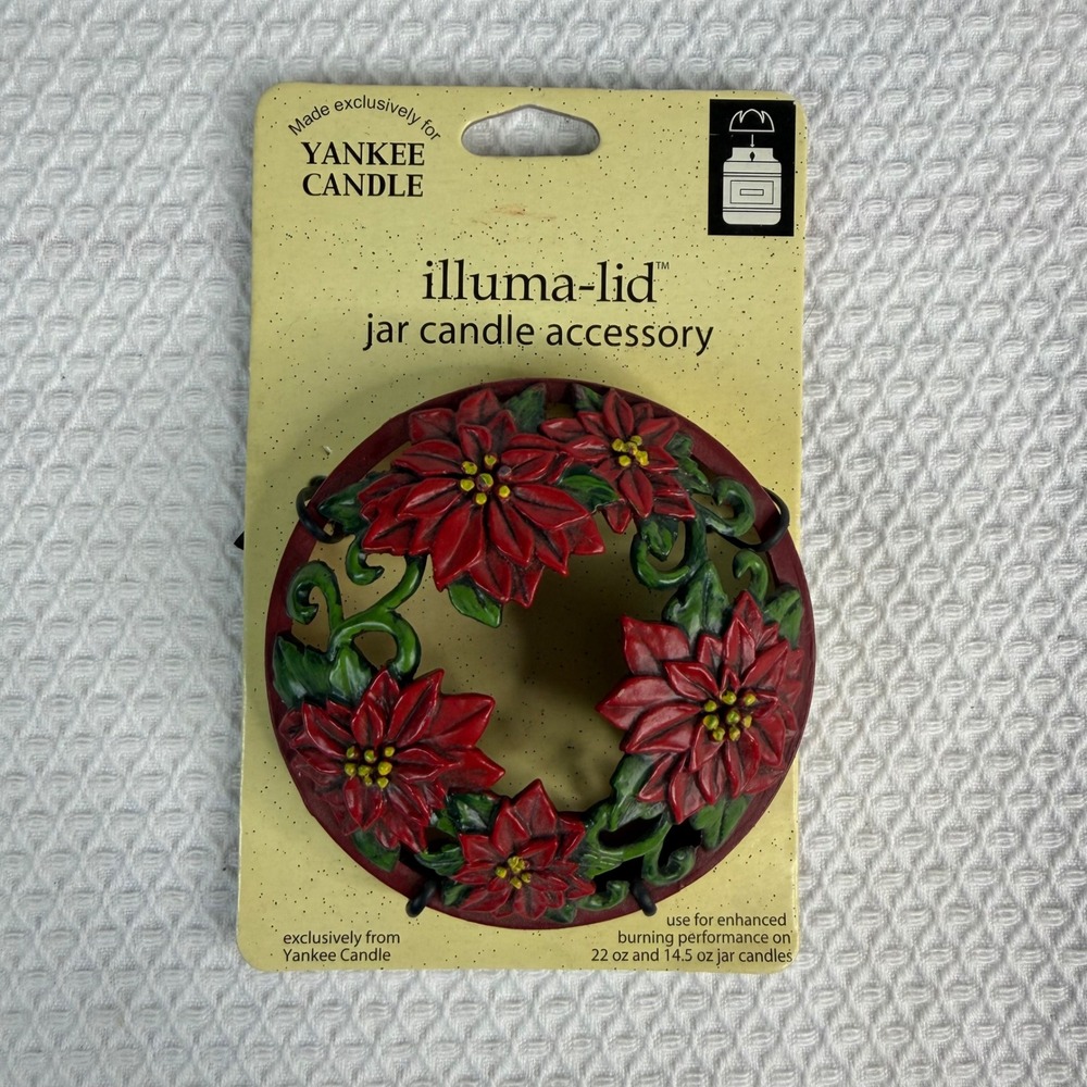 Yankee Candle Illuma-Lid Poinsettia Jar Candle Topper Red Floral 2003 NEW